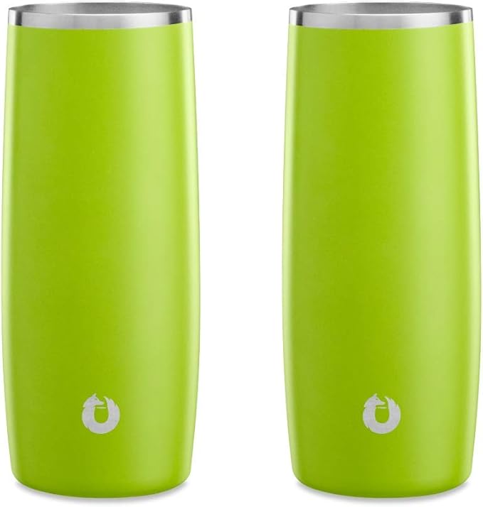 SNOWFOX Premium Vacuum Insulated Stainless Steel Cocktail Glass/Drink Tumbler, Set of 2, Drinks Stay Icy Cold, Thermal Highball Glasses, Elegant Home Entertaining, Classic Barware, 14.5 oz, Lime