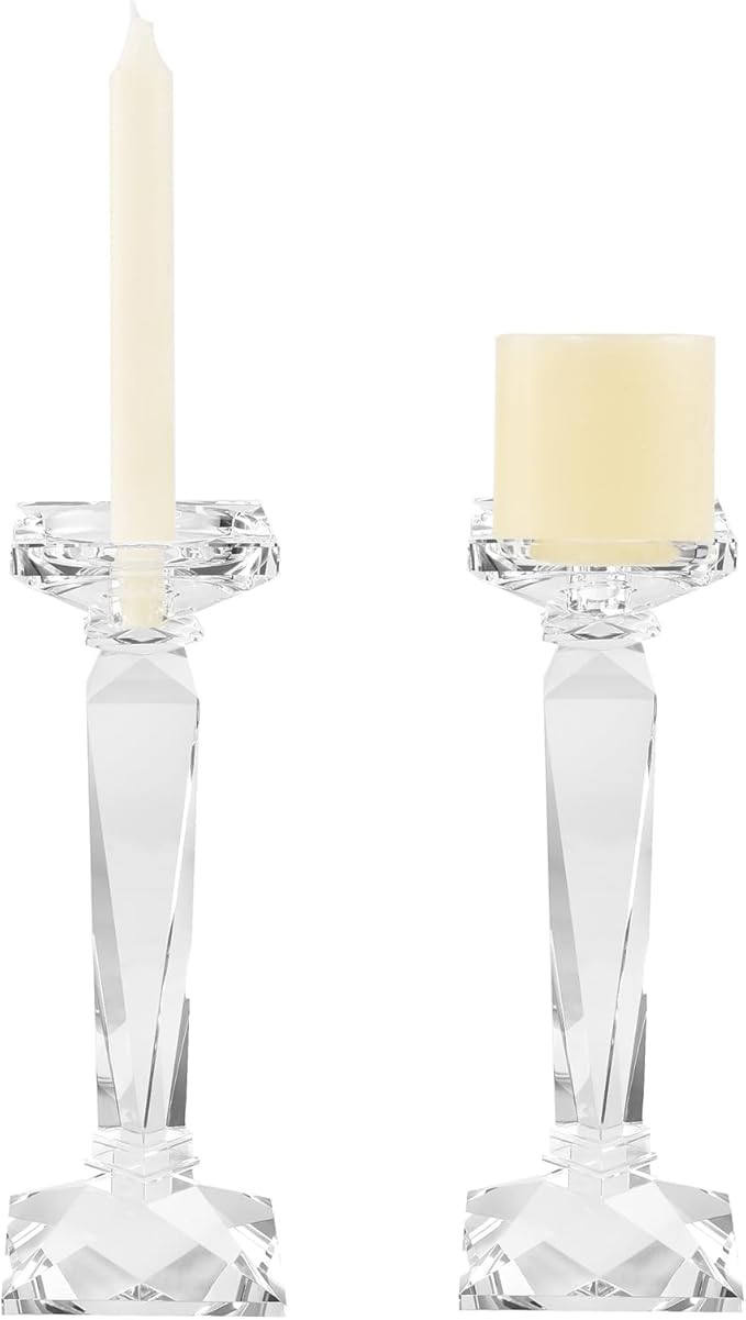 kitCom Crystal Candle Holders Set of 2,10.5" Tall Crystal Candlestick Holders, Candlestick Holders Taper Candle Holders for Table Wedding Housewarming Gifts Decor