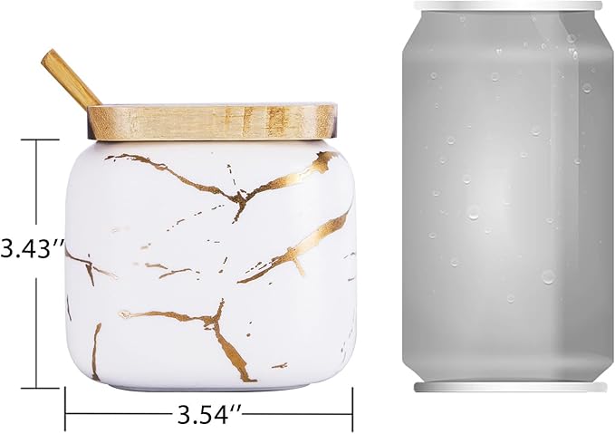 VanEnjoy Decorative Marble Pattern Ceramic Sugar Spice Containers Porcelain Jar with Bamboo Lid and Spoon Condiment Jar for Home