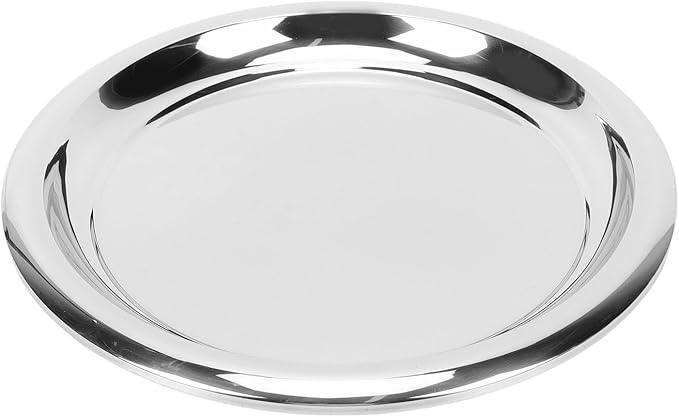 Fafeicy Round Silver Serving Tray 35cm Stainless Steel Mirror Polished Rustproof Bar Tray Circular Serving Platter with Elegant Arc Design for Drinks Snacks Desserts Home Decor