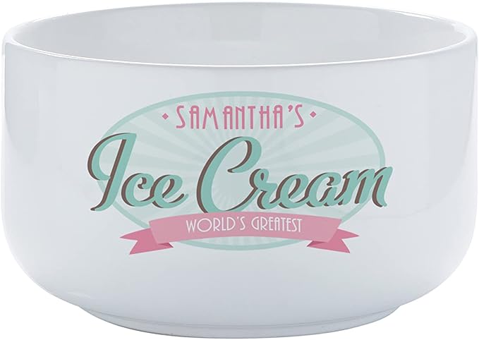 Personalization Universe Custom Ice Cream Shoppe 14 oz. Bowl - Heavyweight Stoneware, Chip-Resistant, Personalized with Any Name - Perfect Couples, Mom, Dad, Boys,Girls - Dishwasher & Microwave Safe