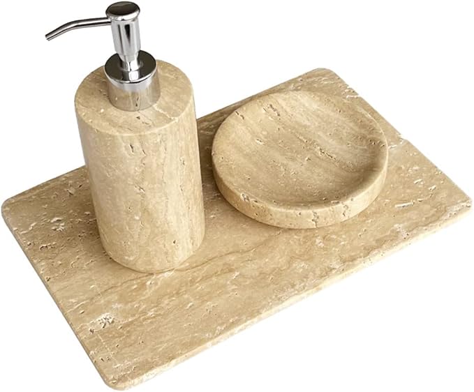 Natural Marble Beige Travertine Tray, Pastry Cheese Tray, Dessert Coffee Plate, Double Sided Smooth Marble Slab (Beige Travertine)