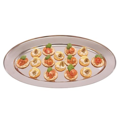 Olympia Oval Serving Tray with Wide Raised Rim Made of Stainless Steel - 560mm