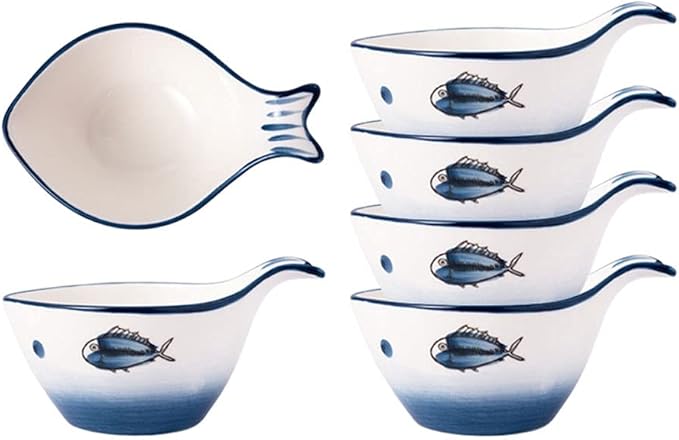 Appetizer Bowls 5.41Oz Sauce Dish Fish Shape Dip Bowl Set Ceramic Soy Sauce with Handle Sushi Dipping Bowls Ketchup Salad Appetizer Plates Serving Dishes Bowls(Set of 4) Salad Bowls ( Size : 3.94x2.76