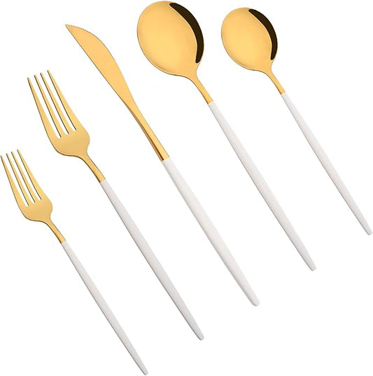 40-Pieces Silverware Set, Flatware Sets Satin Finish, 304 Stainless Steel Utensils Dishwasher Safe Service for 8, Include Dinner Knife/Fork/Spoon Dinnerware Sets (Matte White Gold)