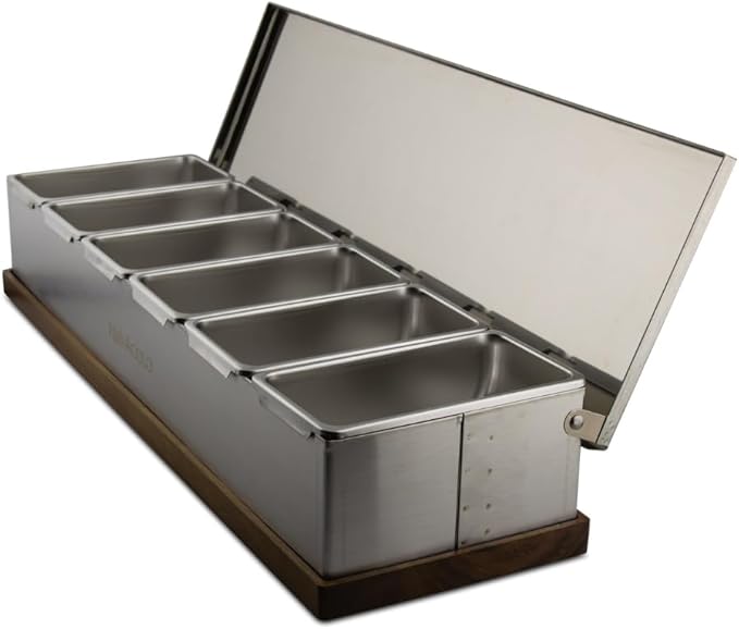 6 Slot Condiment Carrier, Stainless Steel Holders, Silicone Lids, and Gel Packs - Portable and Versatile for Outdoor BBQs and Parties