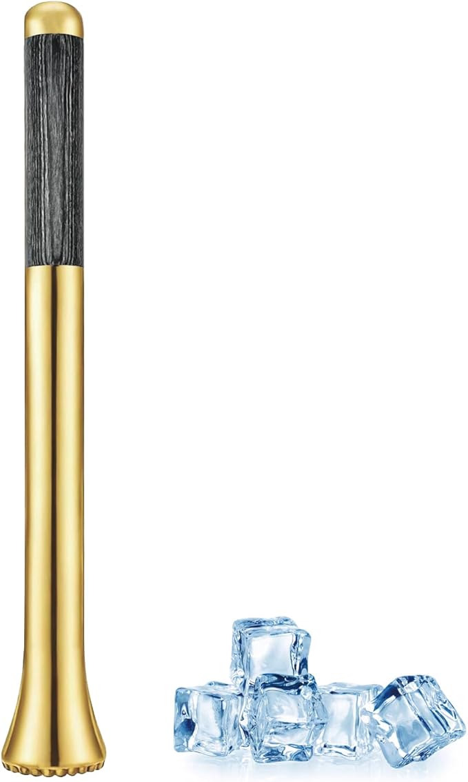 12.5" Gold Muddler for Cocktails Stainless Steel Drink Muddler Bartender Accessories Lemon Smasher for Home Bar Tool Ice Crusher for Mojitos