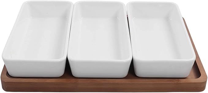 Restokki Snack Serving Tray Coffee Ceramic Segmented Long Strip Dishes Set with Pallets for Cookies Nuts Bread Dessert