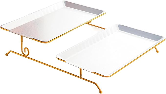 Fruit Tray Large Capacity Two Layer Stainless Steel Platter Snack Holder Versatile Serving Dish Suitable for Home Entertaining Coffee Table Display, Silver