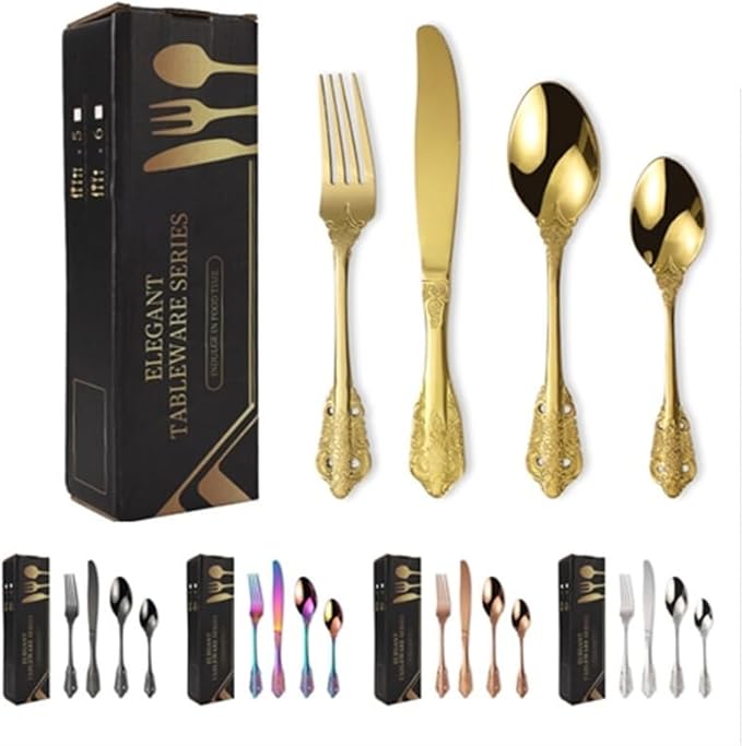 Stainless Steel Flatware serving set,Home Kitchen Eating Tableware Set,Dishwasher Safe,For Home Kitchen Restaurant Hote 4/16/24/32/40/48pcs 304 Embossed Palace Stainless Steel Cutlery Set Thickened St
