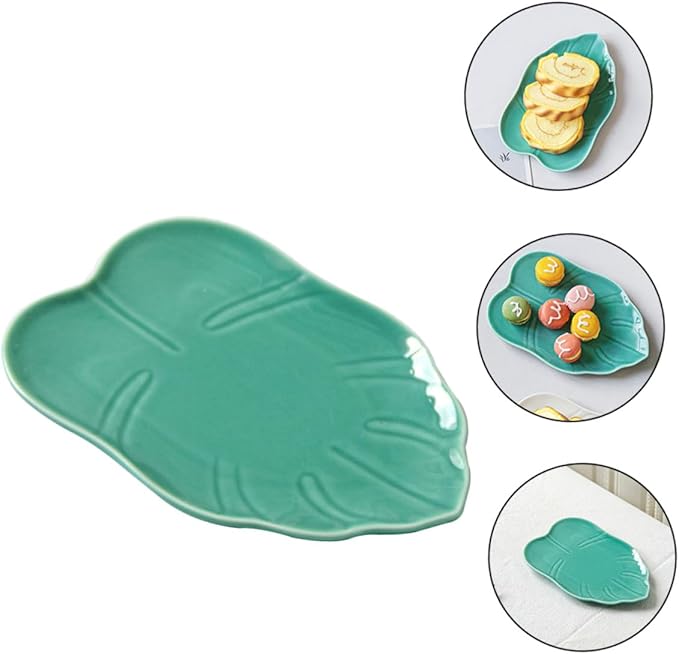 Mobestech Leaf Pattern Ceramic Plate for Desserts Snacks Appetizers Versatile Dinnerware Dishwasher Safe