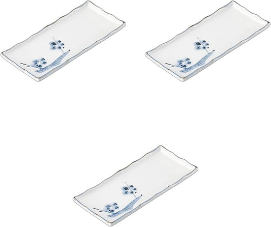Setomonohonpo Set of 3, Blue Plum 7.0 Serving Plate, 8.1 x 3.5 x 0.8 inches (20.5 x 9 x 2 cm), Appetizer Plate, Porcelain