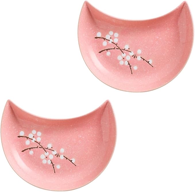 2pcs Moon Disk Food Storage Dipping Sauce Dishes Salad Plate Moon Tray Ring Dish Holder Appetizer Plates Tableware Organizer Cosmetic Tray Sushi Ceramics Seafood Pink