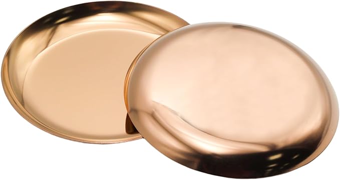 Pine & Linen 2 Pcs Rose Gold Jewelry Dish, 4 Inch Stainless Steel Trinket Tray Decorative Plate, Small Serving Tray for Home Decor/Decor Enthusiasts