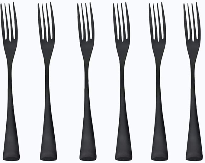 Matte Finish Black 18/10 Stainless Steel, Single Serving Stain Polishing Flatware Silverware cutlery utensils Set, Service for 6, Dessert Fork