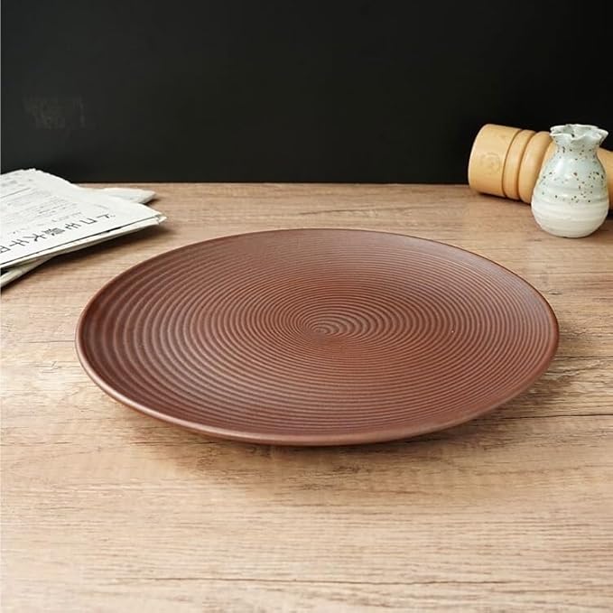 Dessert Plates Simple Ceramic Round Plate European Flat Plate Brown Dish Plate Pasta Plate Steak Plate Creative Western Food Plate Dinner Tableware