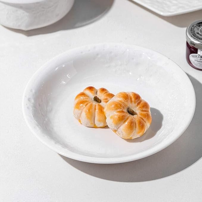 Ceramics Dinner Sets,Bowl/Dish/Plate 44 Pieces Dinnerware Embossed Pattern Tableware Set White -Family Party and Kitchen Restaurant Plates