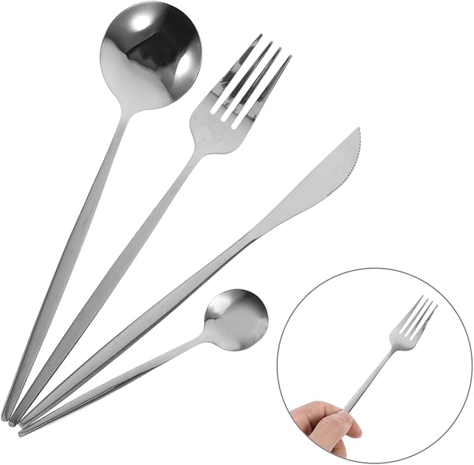 Ciieeo 6 Sets Stainless Steel Flatware for Serving Steak and Desserts Soup Forks Spoons and Cutters for Kitchen and Dining Table