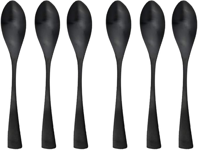 Matte Finish Polishing Black 18/10 Stainless Steel, Single Serving Flatware Silverware cutlery utensils Set,set of 6 Dessert Spoon