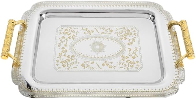 Alipis Stainless Steel Serving Tray Rectangle Vintage Fruit Snack Tray with Handle European Style Dessert Cake Tray Jewelry Plate for Restaurants Coffee Table Breakfast Drink Snack Decor