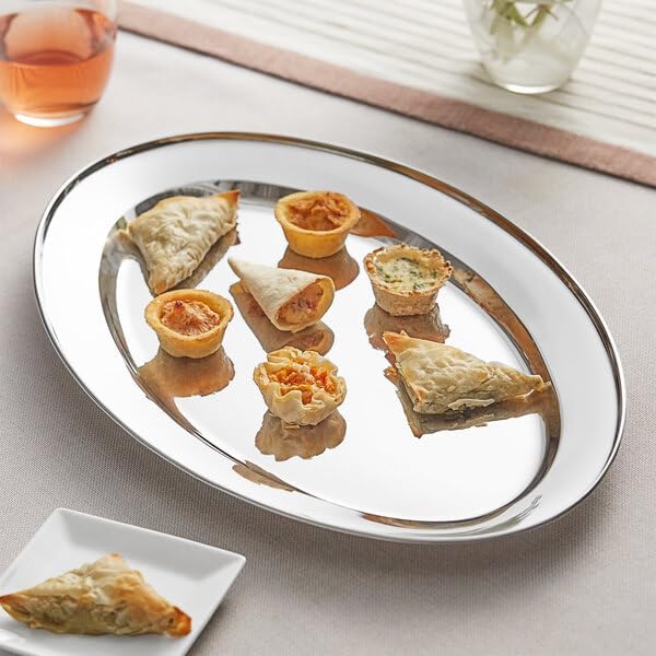 Oval Stainless Steel Platter, Silver Mirrored Finish, 15.75 x 10.5 Inch, Dishwasher Safe, for Appetizers and Catering