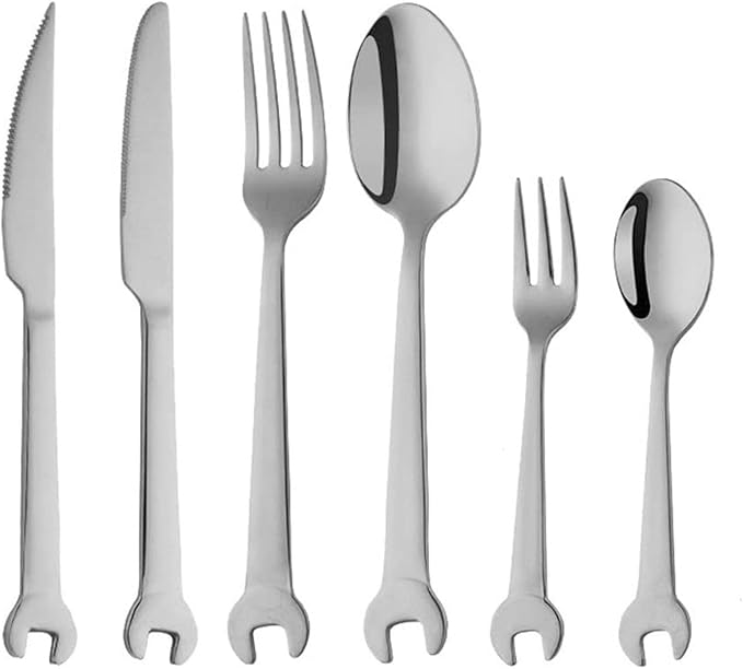 24 PCS Stainless Steel Cutlery Set Wrench Handle, Knife, Fork, Spoon Tableware Set for 4,Personalized Gift