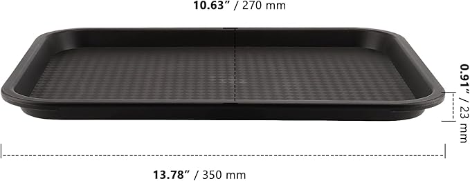 ZOENHOU 6 Pack 14 x 10 Inch Fast Food Tray, Rectangular Cafeteria Serving Trays, Plastic Trays for Food, Black