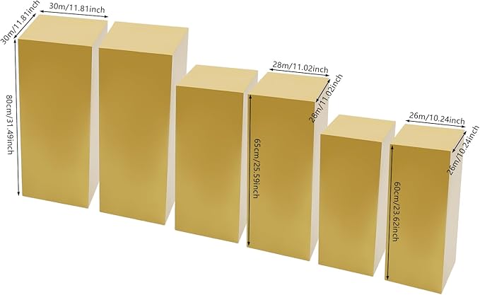 Eapmic Pedestal Stands for Party, Cake Pedestal Stand, Dessert Table Display Plinth Pillars, Sculpture Display Column Decoration Cube for Wedding Birthday (Gold, Square-6Pcs(31.49"+25.59"+23.62"))