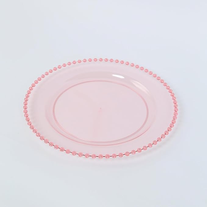Efavormart 10 Pack Transparent Blush Plastic Dinner Plates with Beaded Rim, Round Disposable Party Plates - 10"