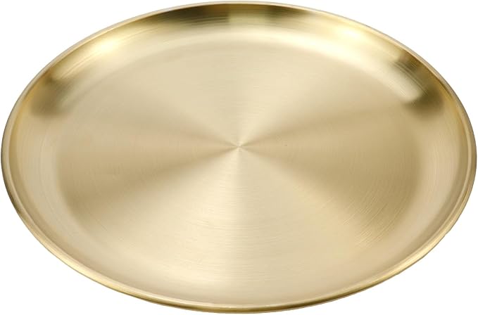 Antrader Round Gold Tray,Stainless Steel Tray for Jewelry Bar Jewelry Dish Key,1Pcs