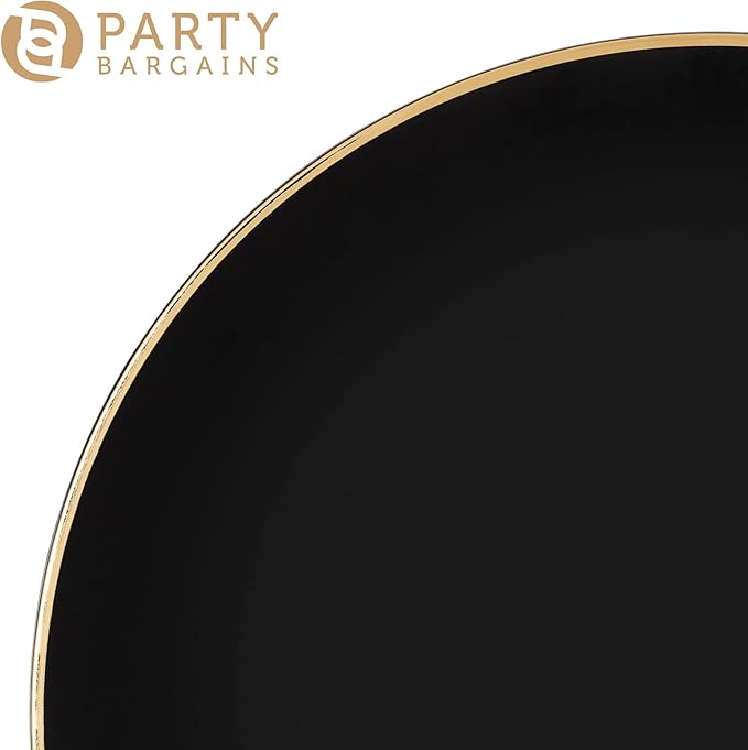 PARTY BARGAINS 13-Inch Charger Plates - 48 Pack, Organic Collection Black Gold Rim, Heavy-Duty Disposable Chargers for Elegant Dining - Ideal for Weddings and Formal Events