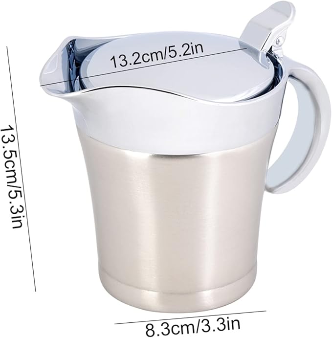 Stainless Steel Double Insulated Gravy Boat - Sauce Jug with Hinged Lid, Ideal for Gravy or Cream (Small Size 450ml)