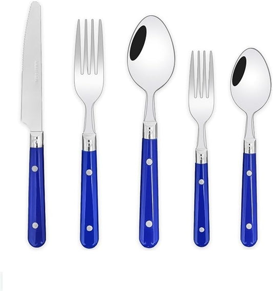 5/20/30-Piece Lightweight Stainless Steel Silverware Set for Everyday Use, Flatware Service for 1/4/6, Steak Knife Fork Spoon Dessert Tea Spoon Fruit Fork, Durable Reusable, Blue