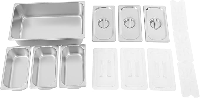3 Pans Ice Food Serving Display Container, Stainless Steel Serving Tray Catering Supplies Buffet Display Condiment Dispenser Plate Case with Acrylic Replaceable Lids for Restaurant Hotel Kitchen