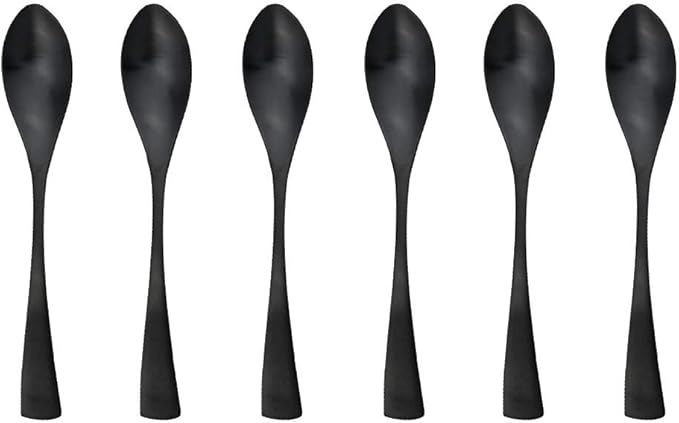 Matte Finish Polishing Black 18/10 Stainless Steel, Single Serving Flatware Silverware cutlery utensils Set,set of 6 Tea Coffee Spoon Teaspoon