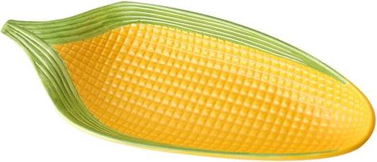 Zerodeko Handpainted Ceramic Corn Dish Non Slip Bottom Appetizer Plate for Snacks Sushi Serving Corn Cob Holders Condiments Tray Microwave Dishwasher
