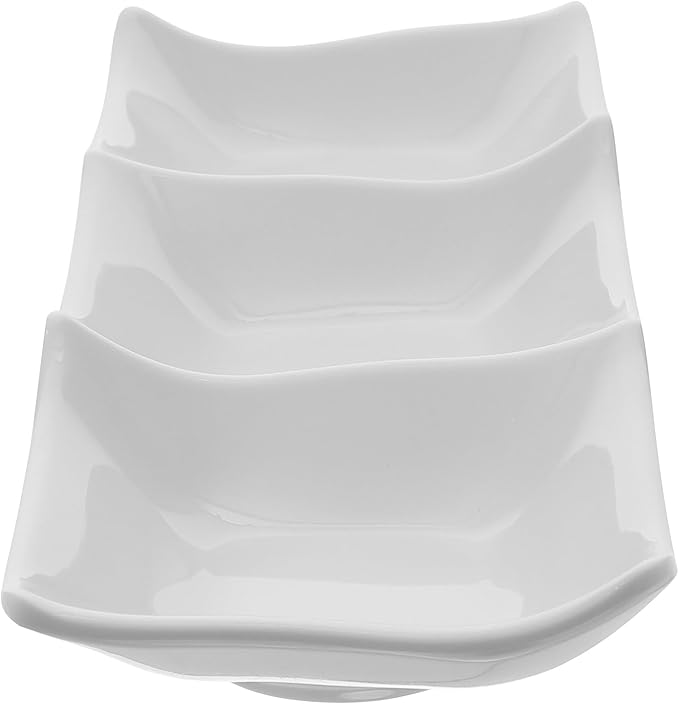 STOBAZA Three-Grid Ceramic Dipping Sauce Dish 9.84X3.54X0.98In Reusable Appetizer Serving Plate for Kitchen Dining Table Condiment Storage
