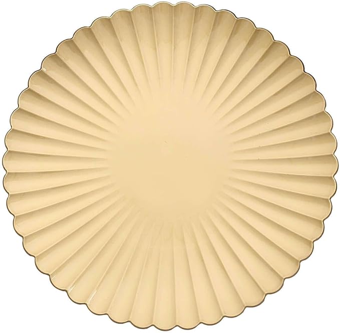 Efavormart 6 Pack | 13" Gold Scalloped Shell Pattern Plastic Serving Plates, Round Disposable Charger Plates