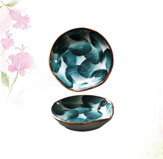 Happyyami 2pcs Hand-painted Ceramic Disc Snack Tray for Boys and Girls Serving Platter Appetizer Plate Condiment Tray