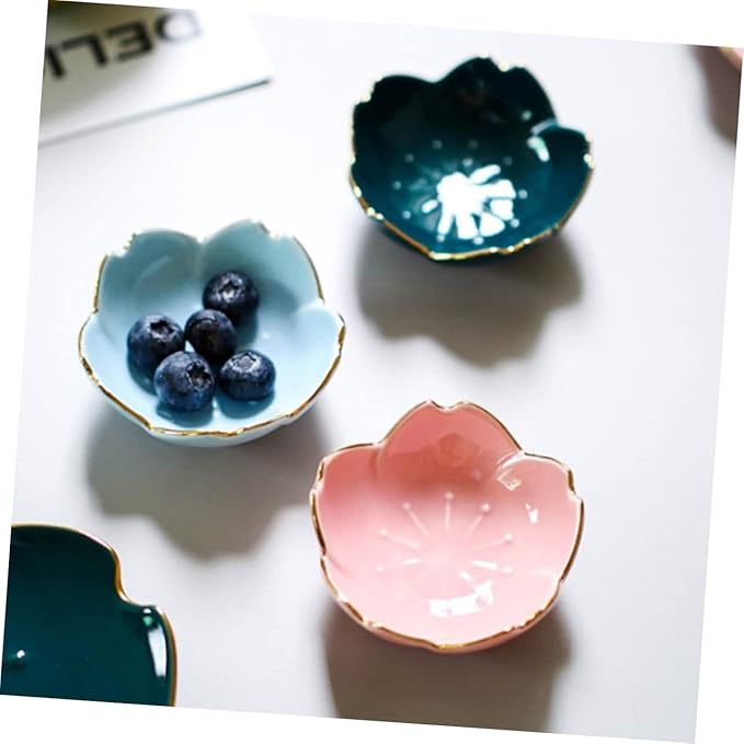 Flower Shape Porcelain Sauce Dish Dark Green Ceramic Dipping Plate Condiment Bowl