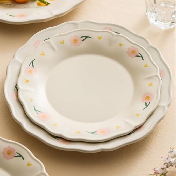 Dipping Bowls Lace Ceramic Plate, Creative Dinner Plate, Flat Plate, Breakfast Plate Appetizer Bowls,One Color-S (One Color S)