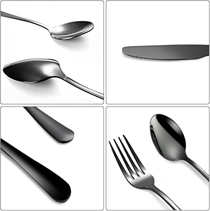Reusable Utensils Set, Stainless Steel Healthy Travel Cutlery Set Ideal for Home Restaurant Lunch Box Camping (Black 5 PCs)
