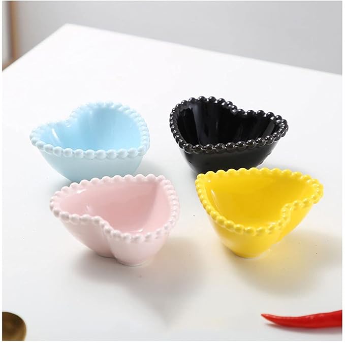 Appetizer Bowls Ceramic Heart Shape Sauce Dish Sushi Kitchen Dipping Bowl Appetizer Plates Porcelain Serving Dish Seasoning Dishes Set of 4 (3.15inch) Salad Bowls