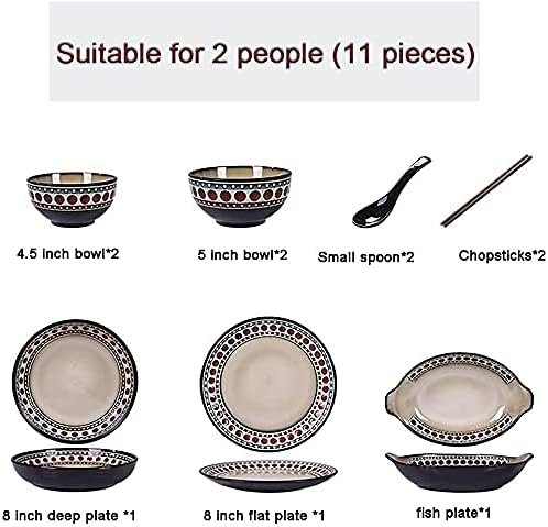 Dinnerware Sets Dish Set,11 Pcss,American Style Retro Porcelain Tableware Set with Plates and Bowls,Ceramic Dinner Set for Kitchen and Dinning