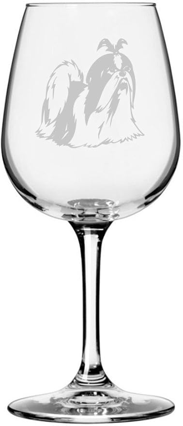 Etched Laser Art Personalized Dog Themed Etched Wine Glass - Custom Dog Breed Wine Glasses, Ideal for Pet Lovers, Unique & Personalized Birthday Gift for Men & Women - Shih Tzu (Alternate), 12.75 oz