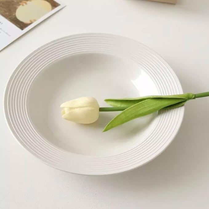 Kitchen Plates Simple Threaded Plate Soup Plate Pasta Western Food Plate Deep Plate Simple Ceramic Household Dish Plate Restaurant Plates