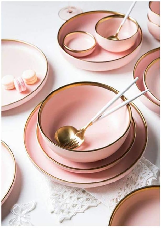 Dinner Plates,Dishes/Plate/Bowl Set,20 Pieces Pink Phnom Penh Matte Porcelain Tableware Ceramic Dinner Set Housewarming Gifts