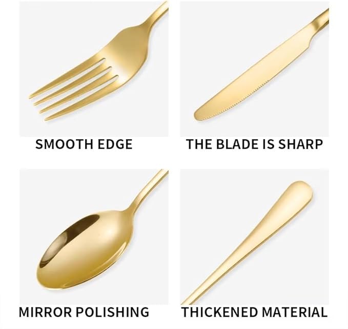 chandler 24 Pieces Cutlery Set Shiny Golden Stainless Steel 410 18/0 0% Nickel Golden Wood Bag Dinner Spoons Dinner Knives Dinner Forks Tea Spoons