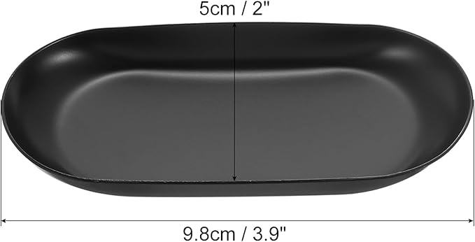 uxcell 4pcs Stainless Steel Decorative Tray, 3.9" Oval Serving Tray Metal Decorative Plate for Perfume Jewelry Cosmetic Bathroom Organizer, Black