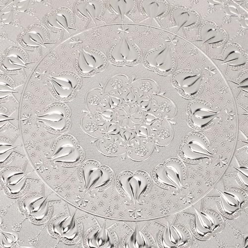 Jeanoko 1PCS 13.8" Serving Trays, Silver Metal Turkish Tea Coffee Serving Tray, Round Coffee Plate for Bar Outdoor Dresser Dessert